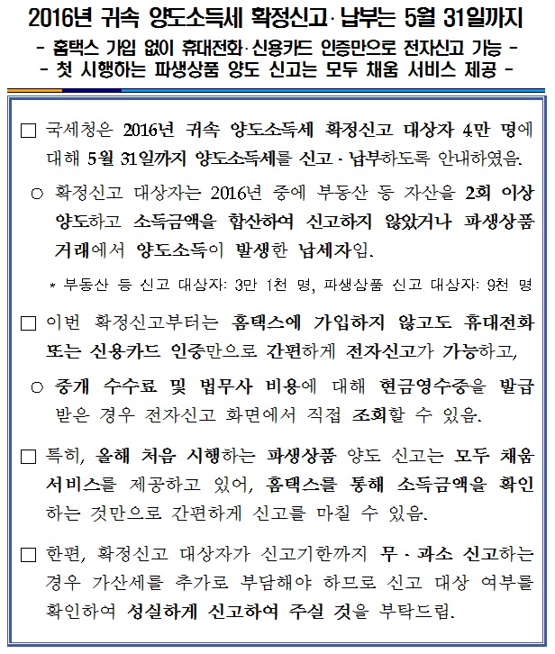 2016년 귀속 양도소득세 확정신고 납부는 5월 31.jpg